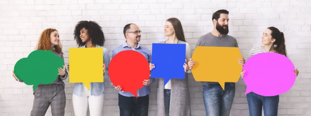 People holding conversation bubbles